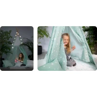 Nukido 740024 Dětské teepee se světýlky - mátové s hvězdičkami
