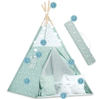 Nukido 740024 Dětské teepee se světýlky - mátové s hvězdičkami