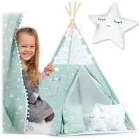 Nukido 740024 Dětské teepee se světýlky - mátové s hvězdičkami