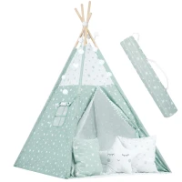Nukido 740024 Dětské teepee se světýlky - mátové s hvězdičkami