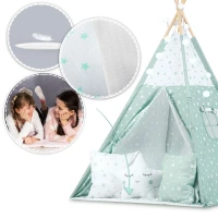 Nukido 740024 Dětské teepee se světýlky - mátové s hvězdičkami