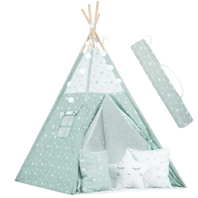 Nukido 740024 Dětské teepee se světýlky - mátové s hvězdičkami