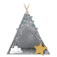 Nukido 740120 Detské teepee so svetielkami - sivé s hviezdičkami