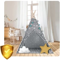 Nukido 740120 Detské teepee so svetielkami - sivé s hviezdičkami