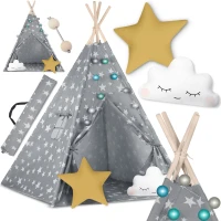 Nukido 740120 Detské teepee so svetielkami - sivé s hviezdičkami