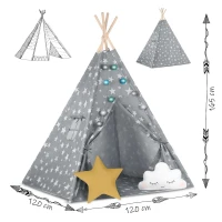 Nukido 740120 Detské teepee so svetielkami - sivé s hviezdičkami