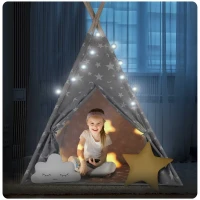 Nukido 740120 Detské teepee so svetielkami - sivé s hviezdičkami