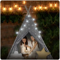 Nukido 740120 Detské teepee so svetielkami - sivé s hviezdičkami