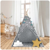 Nukido 740120 Detské teepee so svetielkami - sivé s hviezdičkami