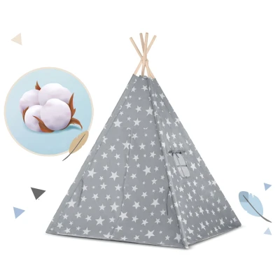 Nukido 740120 Detské teepee so svetielkami - sivé s hviezdičkami