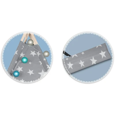 Nukido 740120 Detské teepee so svetielkami - sivé s hviezdičkami