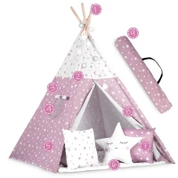 Nukido 740023 Detský teepee s osvetlením - ružový s hviezdami