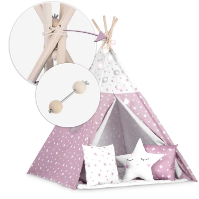 Nukido 740023 Detský teepee s osvetlením - ružový s hviezdami