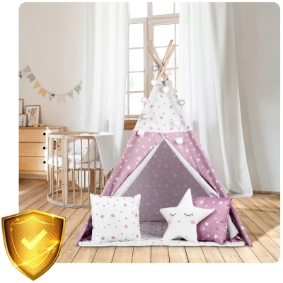 Nukido 740023 Detský teepee s osvetlením - ružový s hviezdami