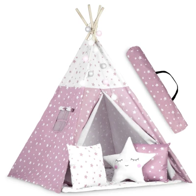 Nukido 740023 Detský teepee s osvetlením - ružový s hviezdami