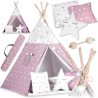 Nukido 740023 Detský teepee s osvetlením - ružový s hviezdami