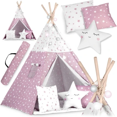 Nukido 740023 Detský teepee s osvetlením - ružový s hviezdami