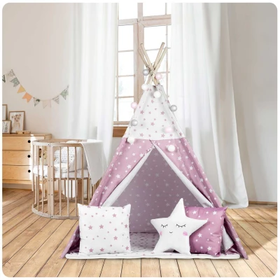 Nukido 740023 Detský teepee s osvetlením - ružový s hviezdami