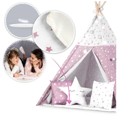 Nukido 740023 Detský teepee s osvetlením - ružový s hviezdami