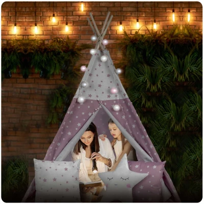 Nukido 740023 Detský teepee s osvetlením - ružový s hviezdami