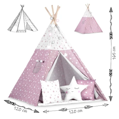 Nukido 740023 Detský teepee s osvetlením - ružový s hviezdami