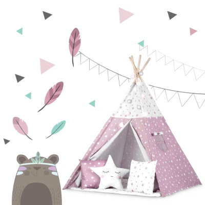 Nukido 740023 Detský teepee s osvetlením - ružový s hviezdami