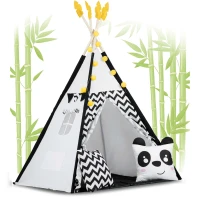 Nukido 740025 Detský teepee s girlandou a svetlami, čiernobiely s pandou