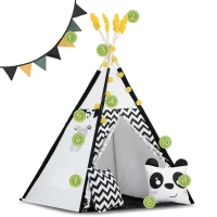 Nukido 740025 Detský teepee s girlandou a svetlami, čiernobiely s pandou