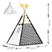 Nukido 740025 Detský teepee s girlandou a svetlami, čiernobiely s pandou
