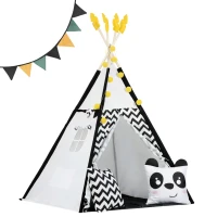 Nukido 740025 Detský teepee s girlandou a svetlami, čiernobiely s pandou