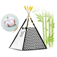 Nukido 740025 Detský teepee s girlandou a svetlami, čiernobiely s pandou