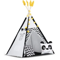 Nukido 740025 Detský teepee s girlandou a svetlami, čiernobiely s pandou