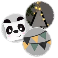 Nukido 740025 Detský teepee s girlandou a svetlami, čiernobiely s pandou