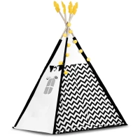 Nukido 740025 Detský teepee s girlandou a svetlami, čiernobiely s pandou