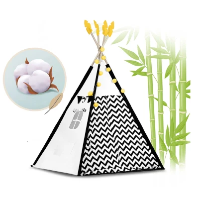 Nukido 740025 Detský teepee s girlandou a svetlami, čiernobiely s pandou
