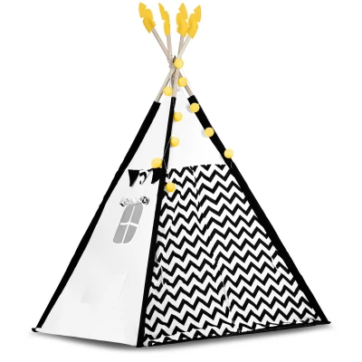 Nukido 740025 Detský teepee s girlandou a svetlami, čiernobiely s pandou