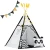 Nukido 740025 Detský teepee s girlandou a svetlami, čiernobiely s pandou
