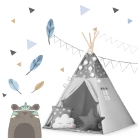 Nukido 740020 Dětské teepee s girlandou a světýlky - šedé s hvězdičkami