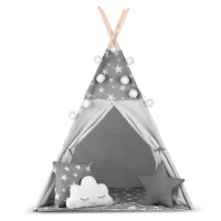 Nukido 740020 Dětské teepee s girlandou a světýlky - šedé s hvězdičkami