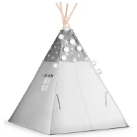 Nukido 740020 Dětské teepee s girlandou a světýlky - šedé s hvězdičkami