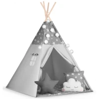 Nukido 740020 Dětské teepee s girlandou a světýlky - šedé s hvězdičkami