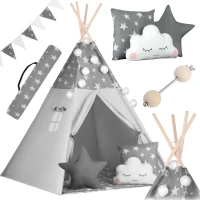 Nukido 740020 Dětské teepee s girlandou a světýlky - šedé s hvězdičkami