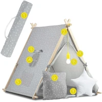 Nukido 740521 Dětský stan teepee s LED lampičkou - šedý