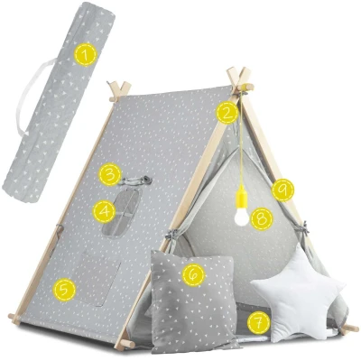 Nukido 740521 Dětský stan teepee s LED lampičkou - šedý