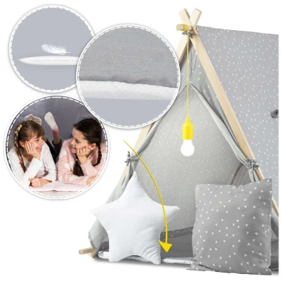 Nukido 740521 Dětský stan teepee s LED lampičkou - šedý