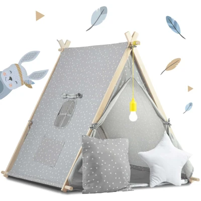 Nukido 740521 Dětský stan teepee s LED lampičkou - šedý