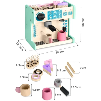 Ricokids 785100 Drevená kaviareň a cukráreň s kávovarom, mätová