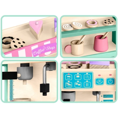 Ricokids 785100 Drevená kaviareň a cukráreň s kávovarom, mätová