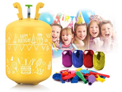 Ricokids 799000 Heliová láhev 0,20 m3 s balónky a stuhou, žlutá