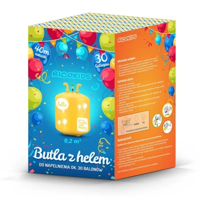 Ricokids 799000 Heliová láhev 0,20 m3 s balónky a stuhou, žlutá